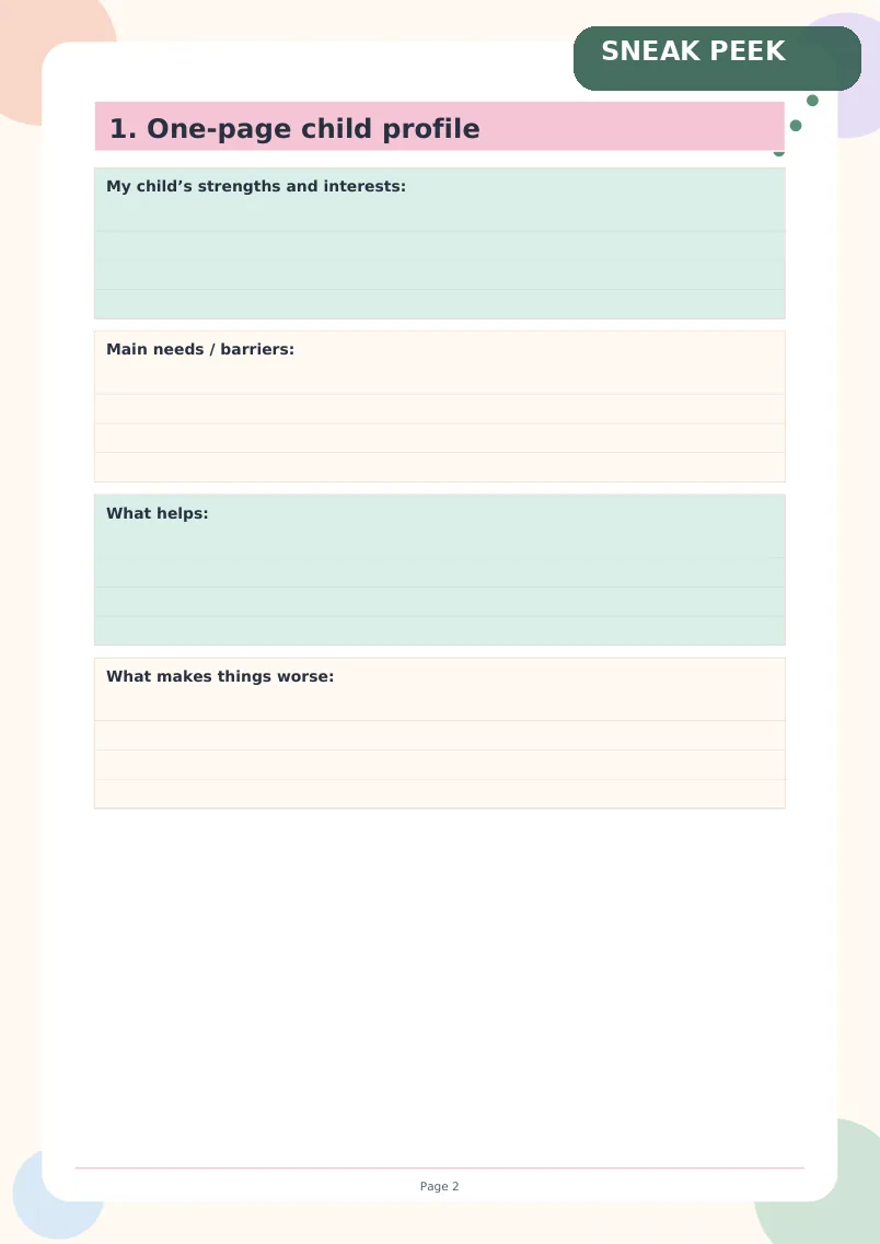 SEN Parent Meeting Evidence Pack sample