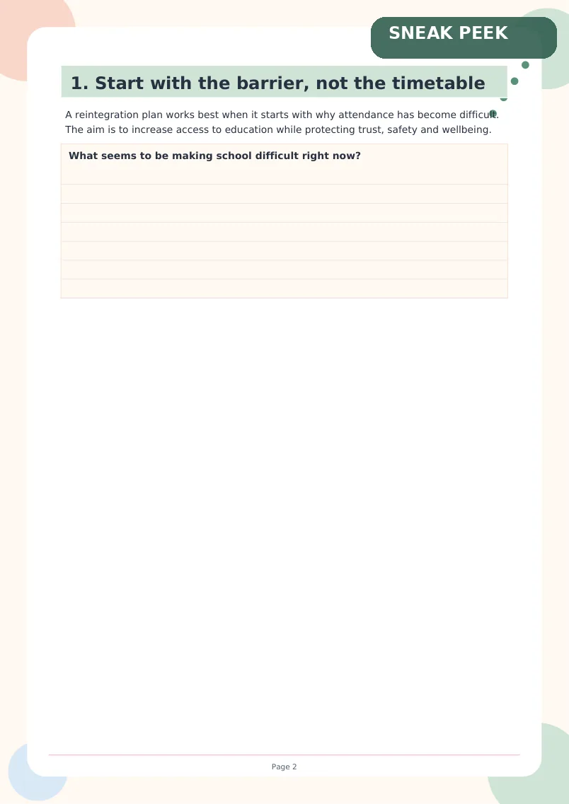 Sample page from the return-to-school plan